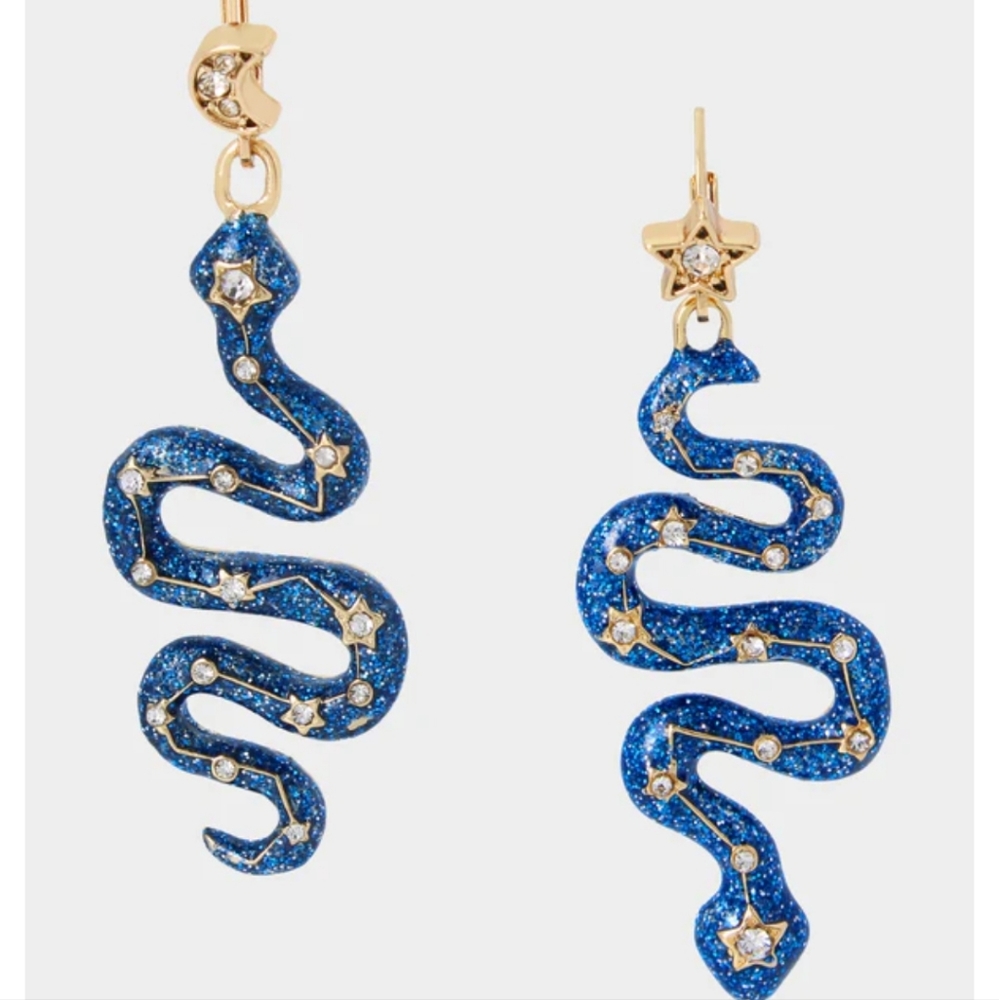 Betsey Johnson HEAVENLY CREATURES SNAKE MISMATCH EARRINGS PURPLE - Picture 8 of 8